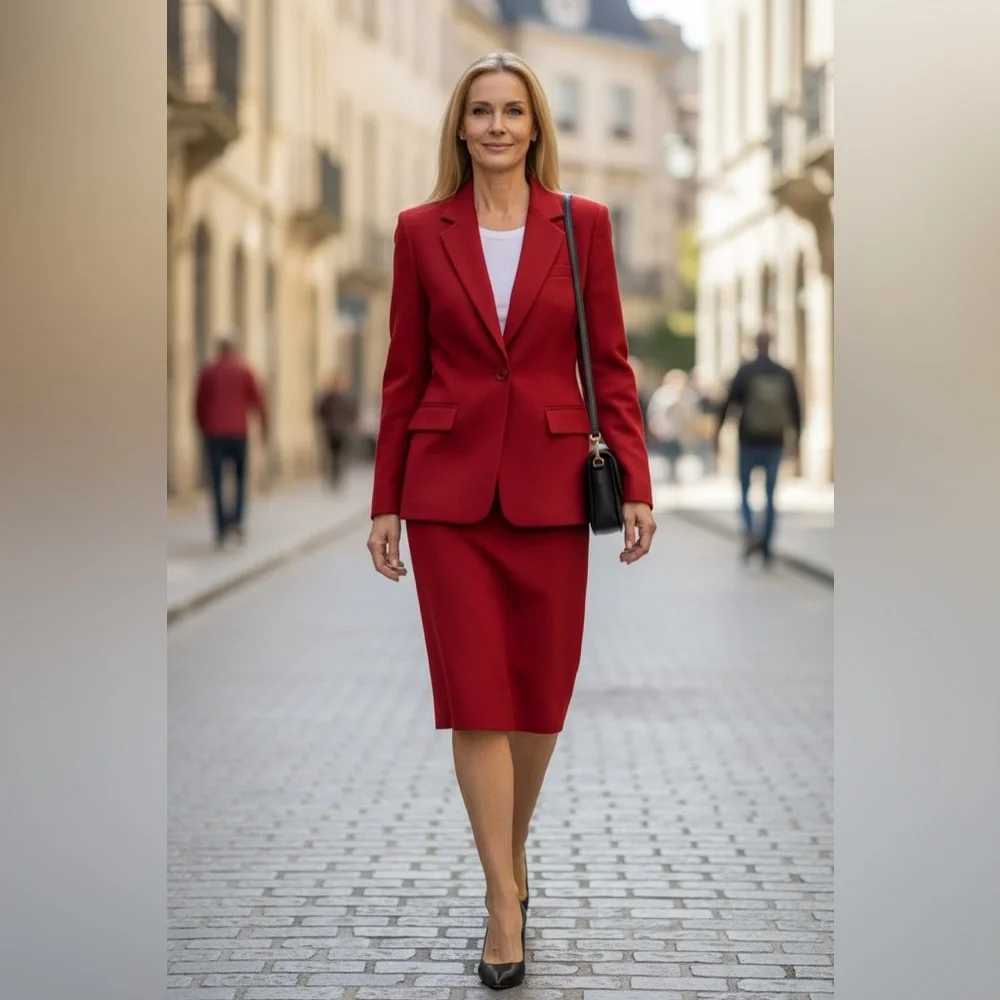 Vintage Pendleton Red Virgin Wool Skirt Suit Set Woolmark Size 10